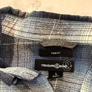 Treasure & Bond Light Blue Plaid Trim Fit Shirt